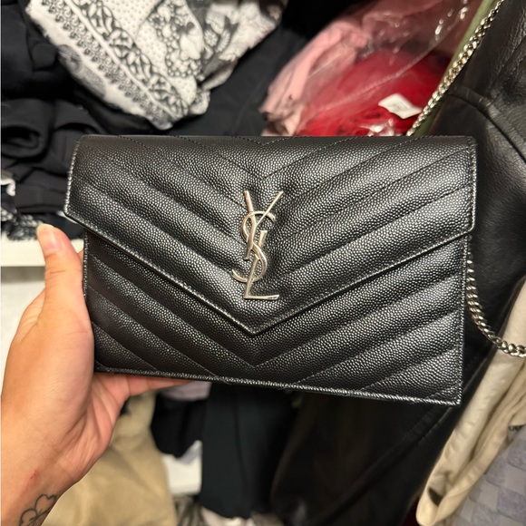 Yves Saint Laurent Black Chevron Leather Wristlet - Picture 2 of 4